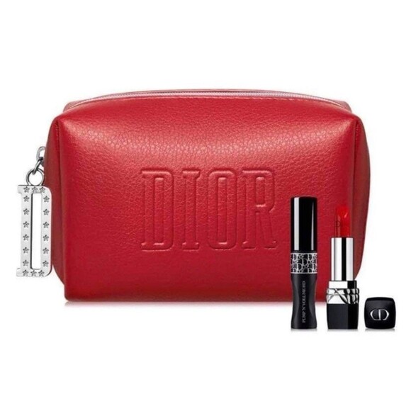 Dior ❤️ Limited Makeup Red Pouch Gift Set Rouge 999 Velvet ➕ Pump Volume Mascara - Picture 1 of 12